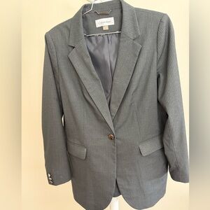 Calvin Klein Gray Pinstripe Women's Single-Button Suit Blazer